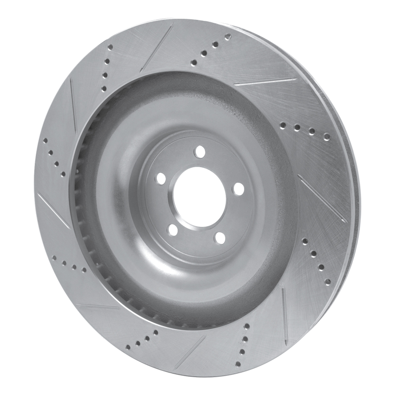 Jaguar XKR Brake Rotor (1) - Front Left - R1 Concepts - Drilled & Slotted - Silver - `08-`09